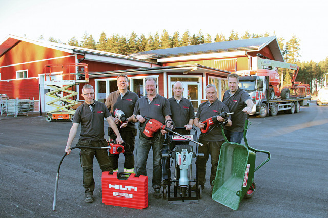 Hyrmaskiner i Gävle. Fr. v. Björn Andersson, Mattias Forsberg, Thomas Larsson, Peter Nilsson, Anders Skoog och Jonas Gustafsson.